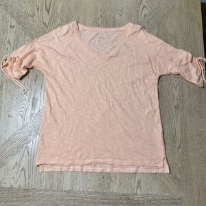 Talbots Medium‎ Orange White Striped Keyhole Tie Sleeve Tee